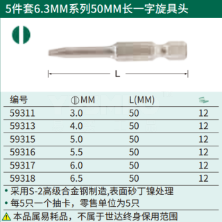 5件套6.3MM系列50MM长一字旋具头